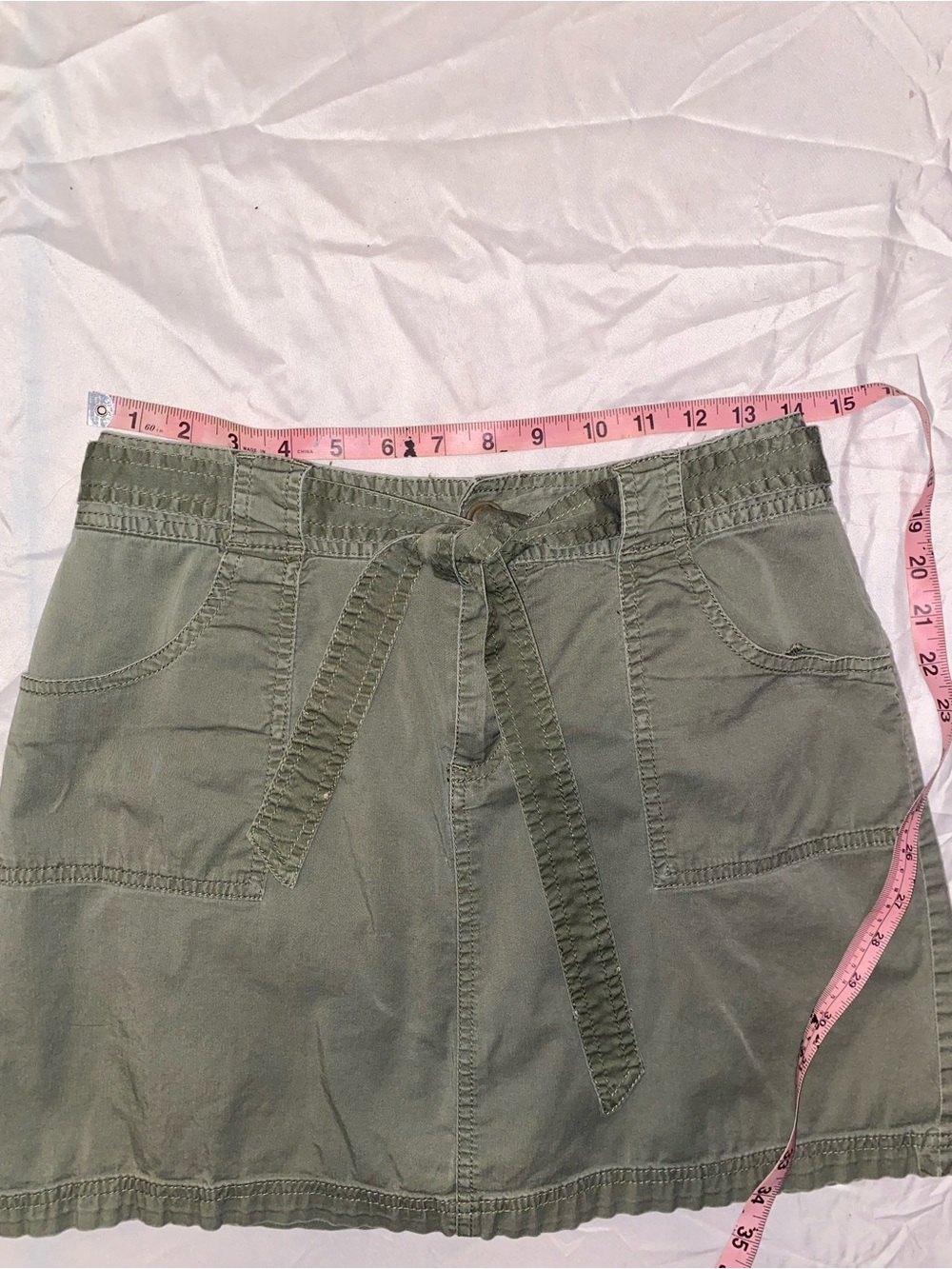 Y2K Vintage St. John's Bay Olive Utility Skirt Size 6 Cotton Blend Tie Waist - Picture 6 of 8